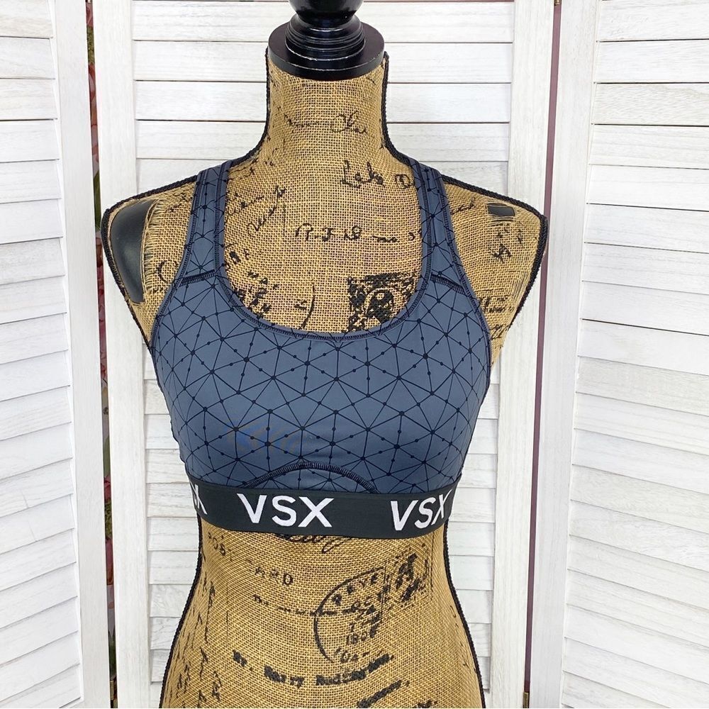 Victoria's Secret Sport Geometric Print Racer‎ Back Sports Bra Gray Medium